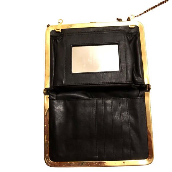 Vintage Solid Black Gold Hardware Crossbody Clutch - Picture 7 of 11